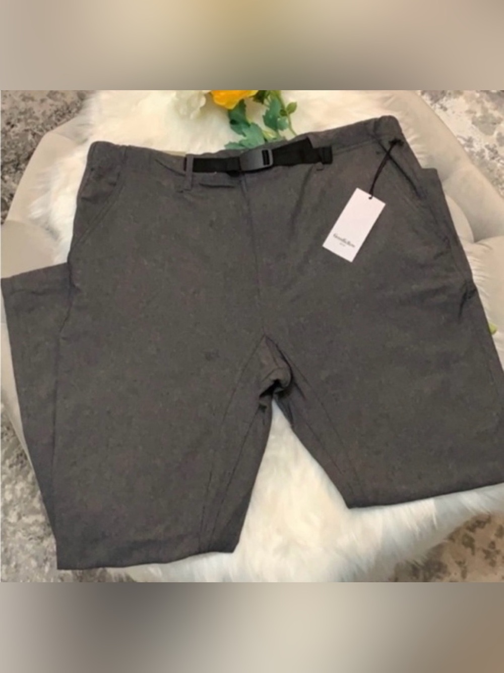 Men’s Gray & Black Mixed Color Belted Performance Pants Sz 36/32 NEW!